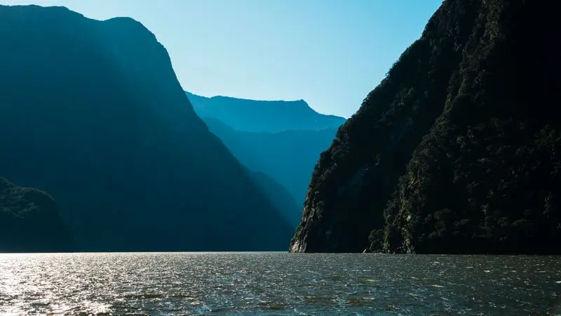 Milford Sound fjord with waterfalls in New Zealand